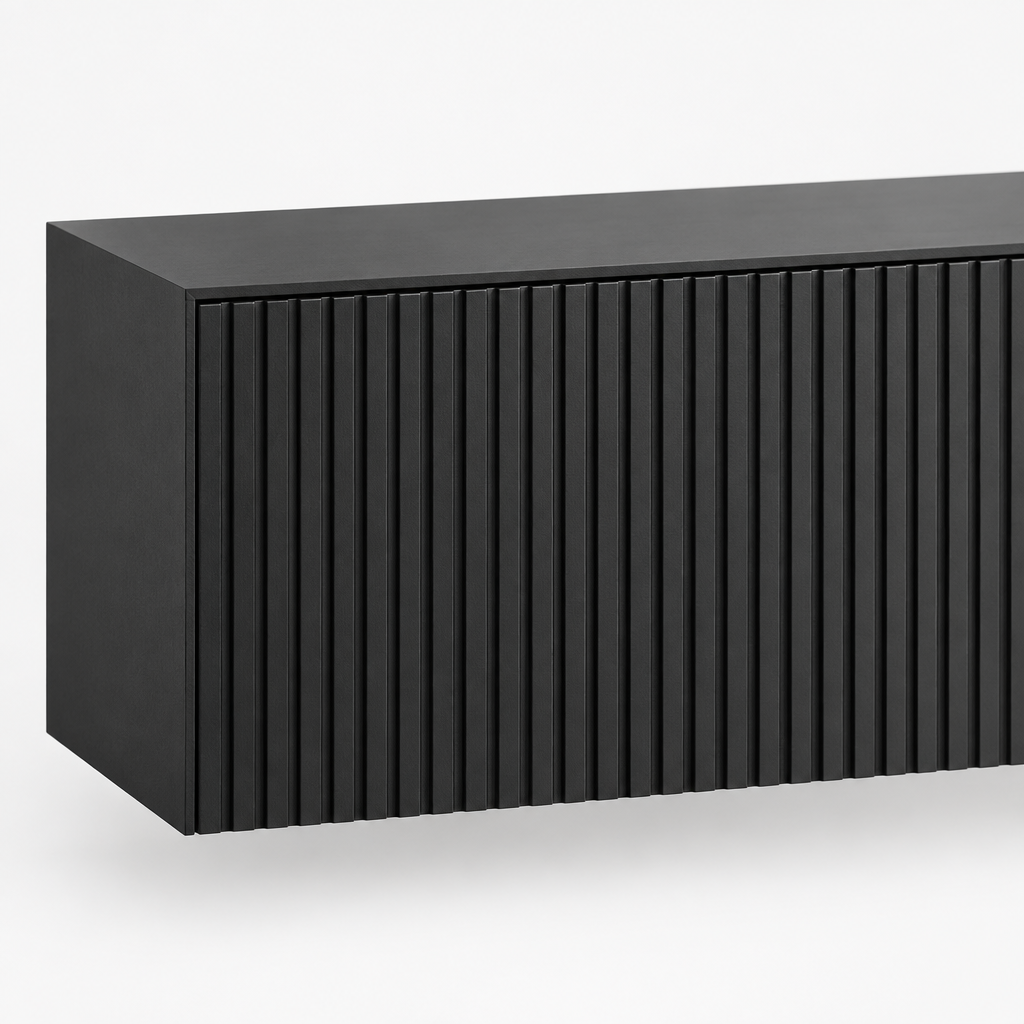 65" Floating LED TV Stand, Wall-Mounted – Black — studio detail