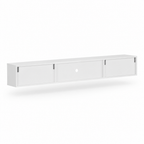 63" Floating LED TV Stand, Wall-Mounted – White — studio three-quarter