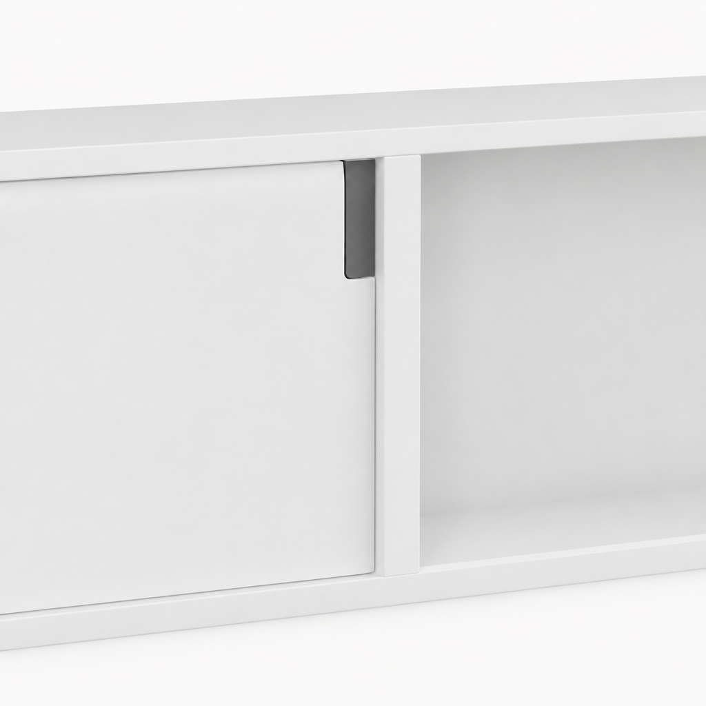 63" Floating LED TV Stand, Wall-Mounted – White — studio detail