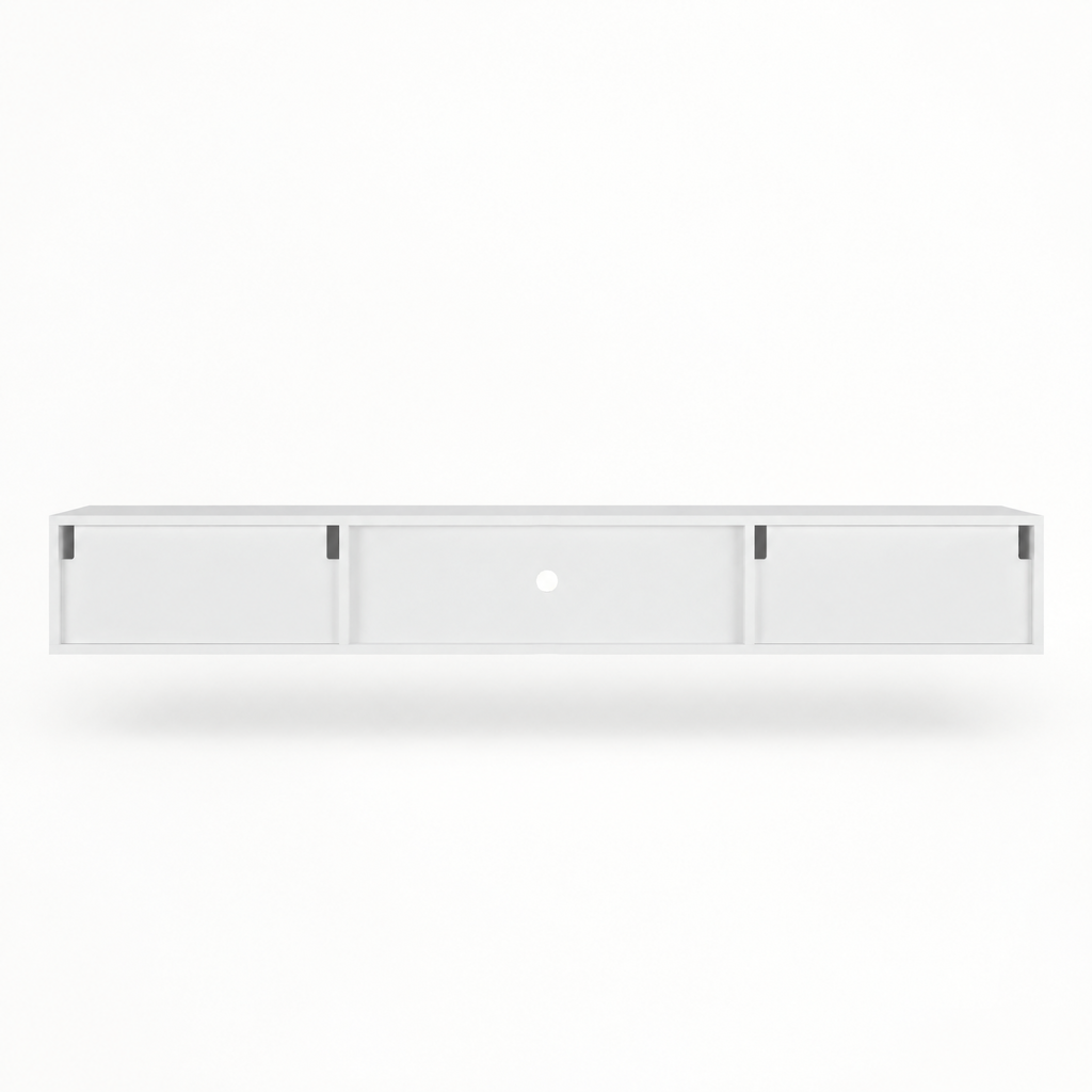 63" Floating LED TV Stand, Wall-Mounted – White — studio hero