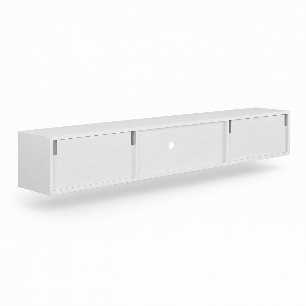 63" Floating LED TV Stand, Wall-Mounted – White — studio side profile