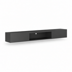 63" Floating LED TV Stand, Wall-Mounted – Black — studio three-quarter