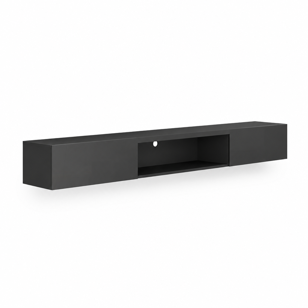 63" Floating LED TV Stand, Wall-Mounted – Black — studio side profile