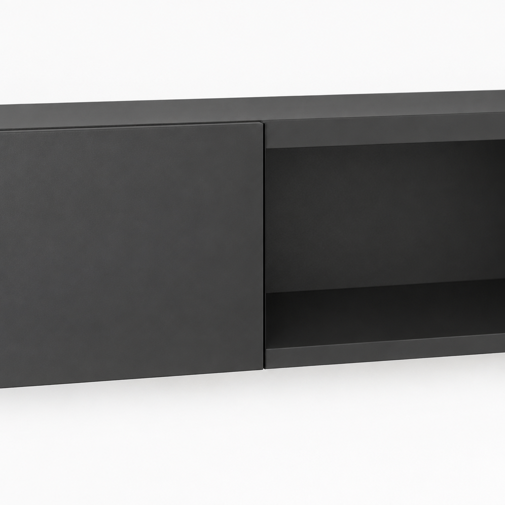63" Floating LED TV Stand, Wall-Mounted – Black — studio detail