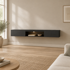 63" Floating LED TV Stand, Wall-Mounted – Black — living room wide