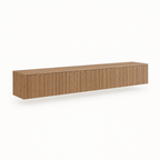 65" Floating LED TV Stand, Wall-Mounted – Wood — studio three-quarter