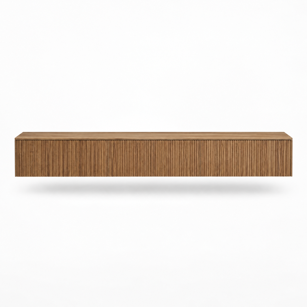 65" Floating LED TV Stand, Wall-Mounted – Wood — studio hero
