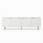 Fluted 69" TV Stand, Gold Legs & Cabinets – White — studio hero