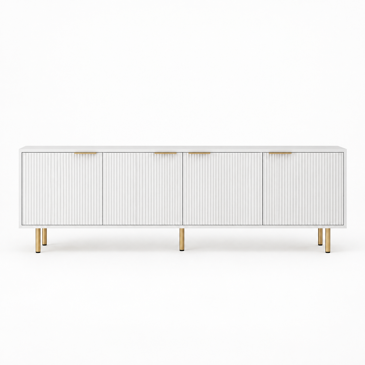 Fluted 69" TV Stand, Gold Legs & Cabinets – White — studio hero