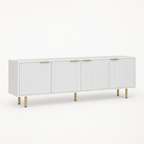 Fluted 69" TV Stand, Gold Legs & Cabinets – White — studio three-quarter