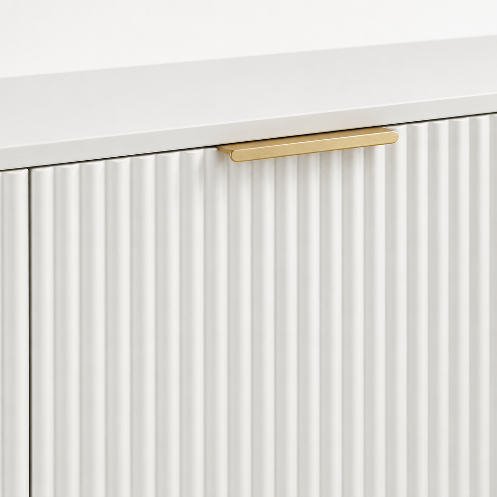 Fluted 69" TV Stand, Gold Legs & Cabinets – White — studio detail