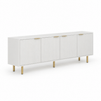 Fluted 69" TV Stand, Gold Legs & Cabinets – White — studio side profile