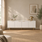 69" Fluted TV Stand with 4 Storage Doors – White — living room wide