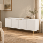 69" Fluted TV Stand with 4 Storage Doors – White — living room three-quarter right