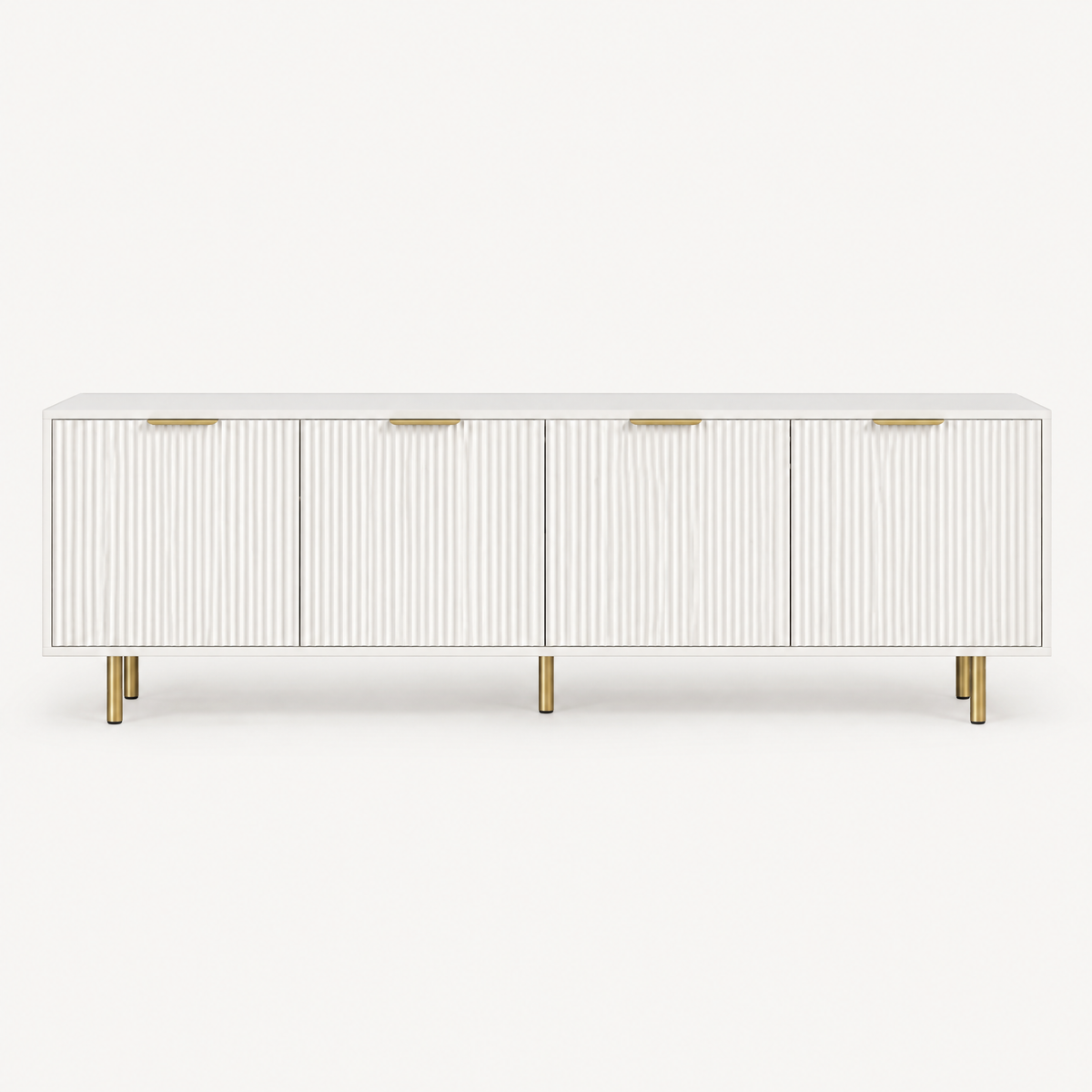 69" Fluted TV Stand with 4 Storage Doors – White — studio hero