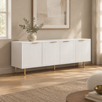 69" Fluted TV Stand with 4 Storage Doors – White — living room three-quarter left