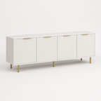 69" Fluted TV Stand with 4 Storage Doors – White — studio three-quarter
