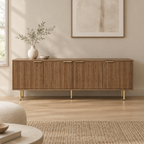 Fluted 69" TV Stand, Gold Legs & Cabinets – Wood — living room front