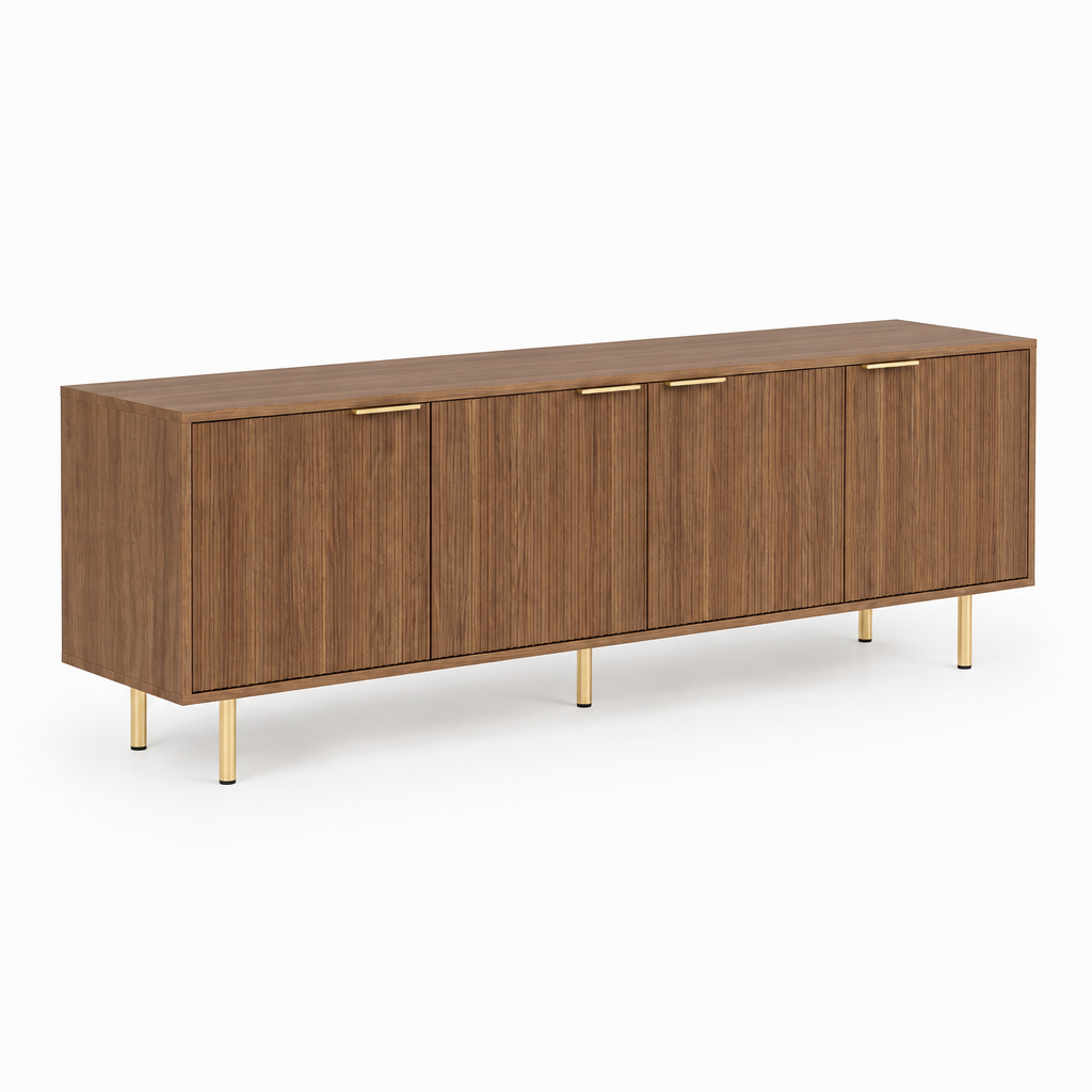 Fluted 69" TV Stand, Gold Legs & Cabinets – Wood — studio side profile