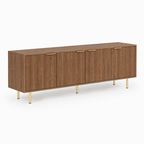 Fluted 69" TV Stand, Gold Legs & Cabinets – Wood — studio side profile