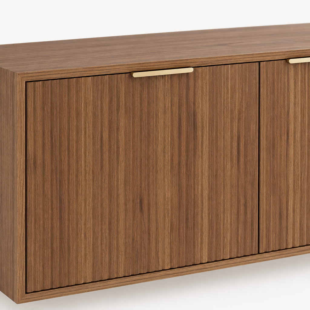 Fluted 69" TV Stand, Gold Legs & Cabinets – Wood — studio detail