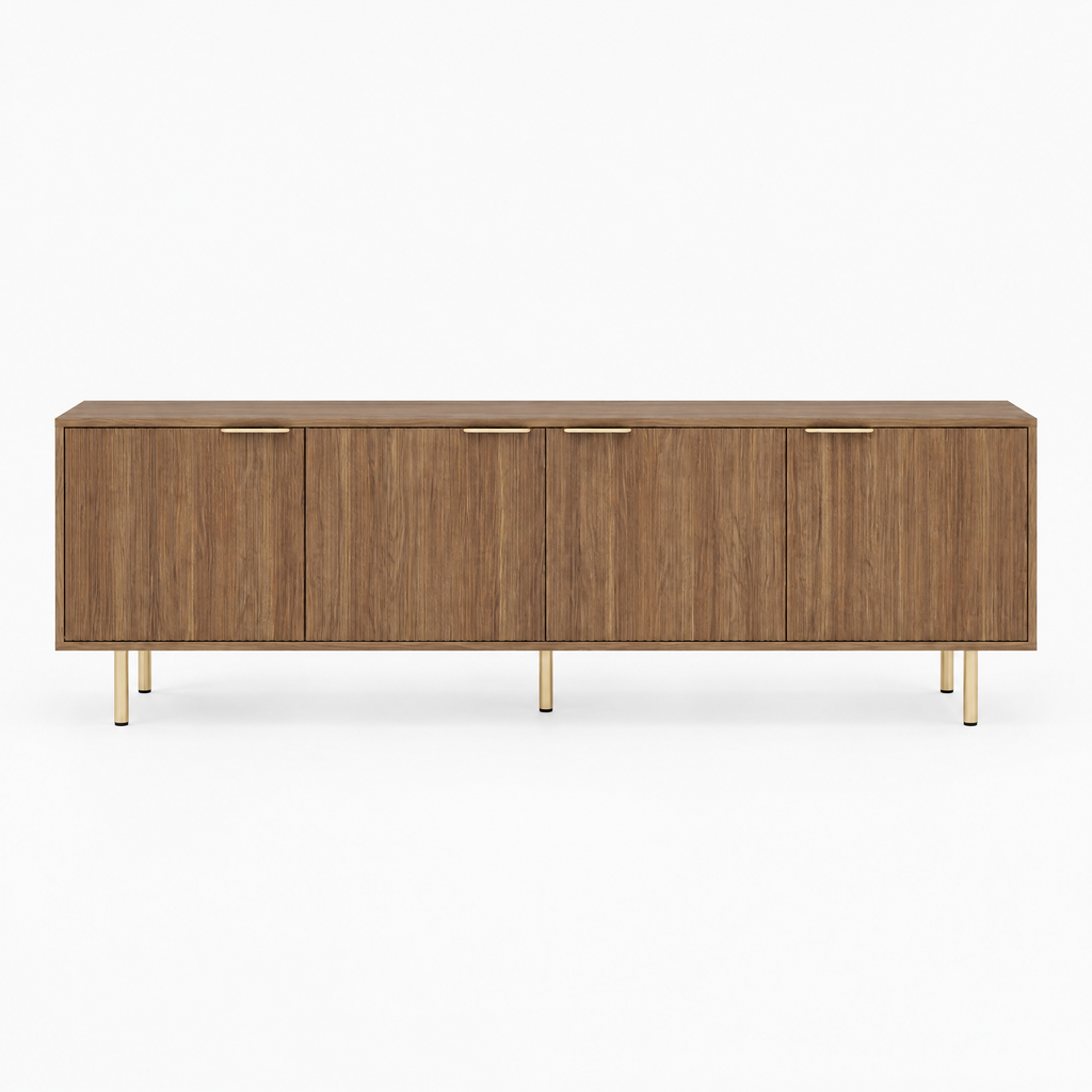 Fluted 69" TV Stand, Gold Legs & Cabinets – Wood — studio hero