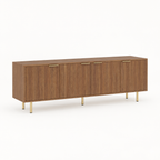Fluted 69" TV Stand, Gold Legs & Cabinets – Wood — studio three-quarter