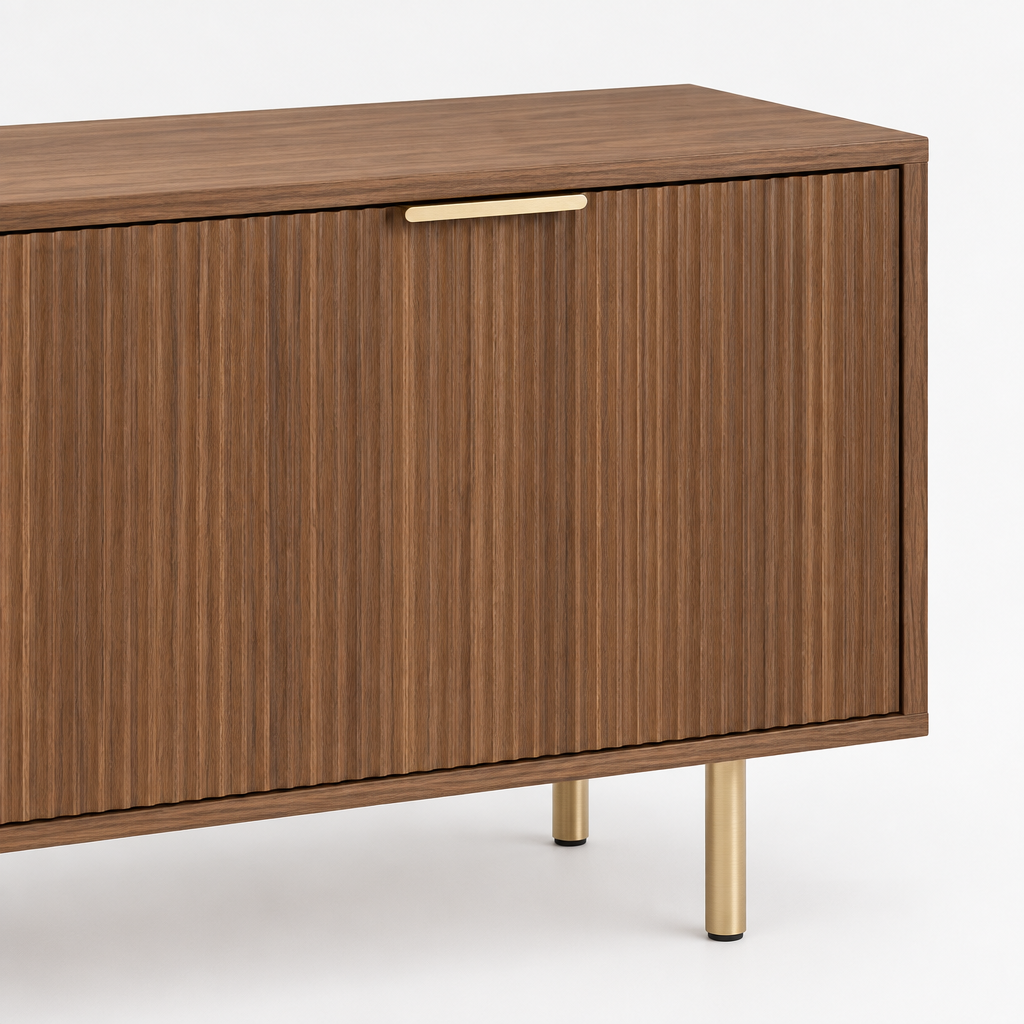 69" Fluted TV Stand with 4 Storage Doors – Wood — studio detail