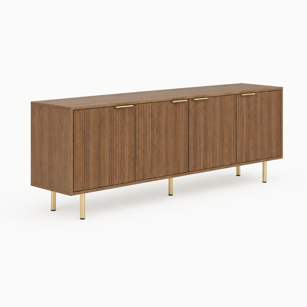 69" Fluted TV Stand with 4 Storage Doors – Wood — studio side profile