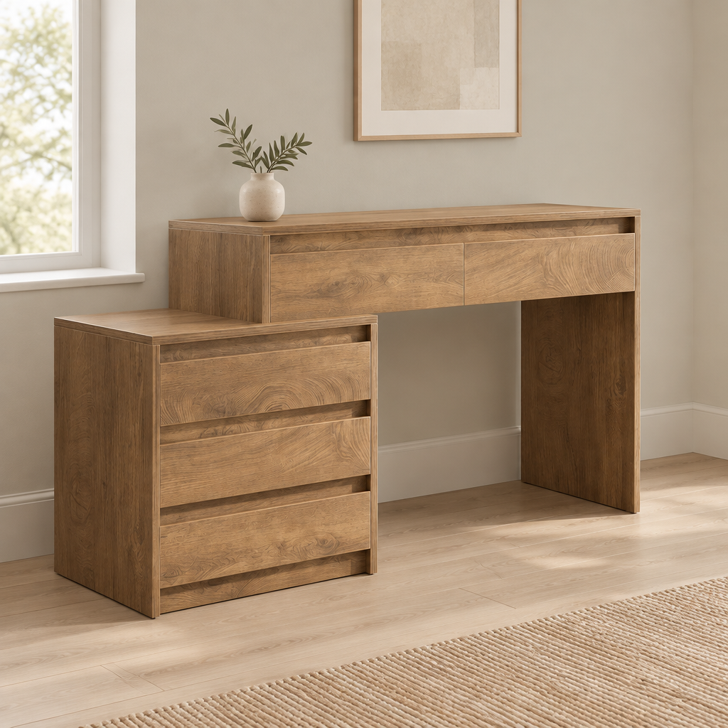 5-Drawer Computer Desk, Vintage Industrial – Rustic Brown — office three-quarter left