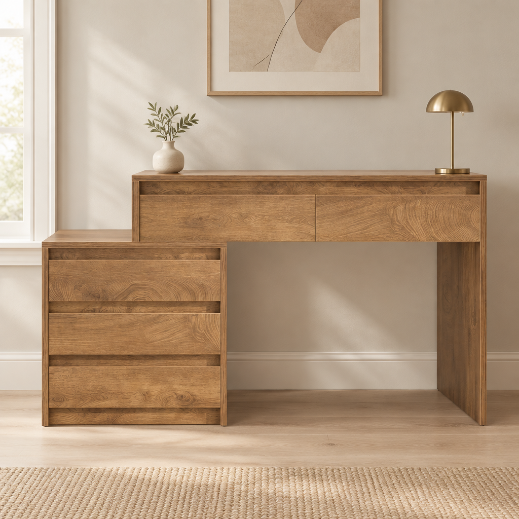 5-Drawer Computer Desk, Vintage Industrial – Rustic Brown — office front