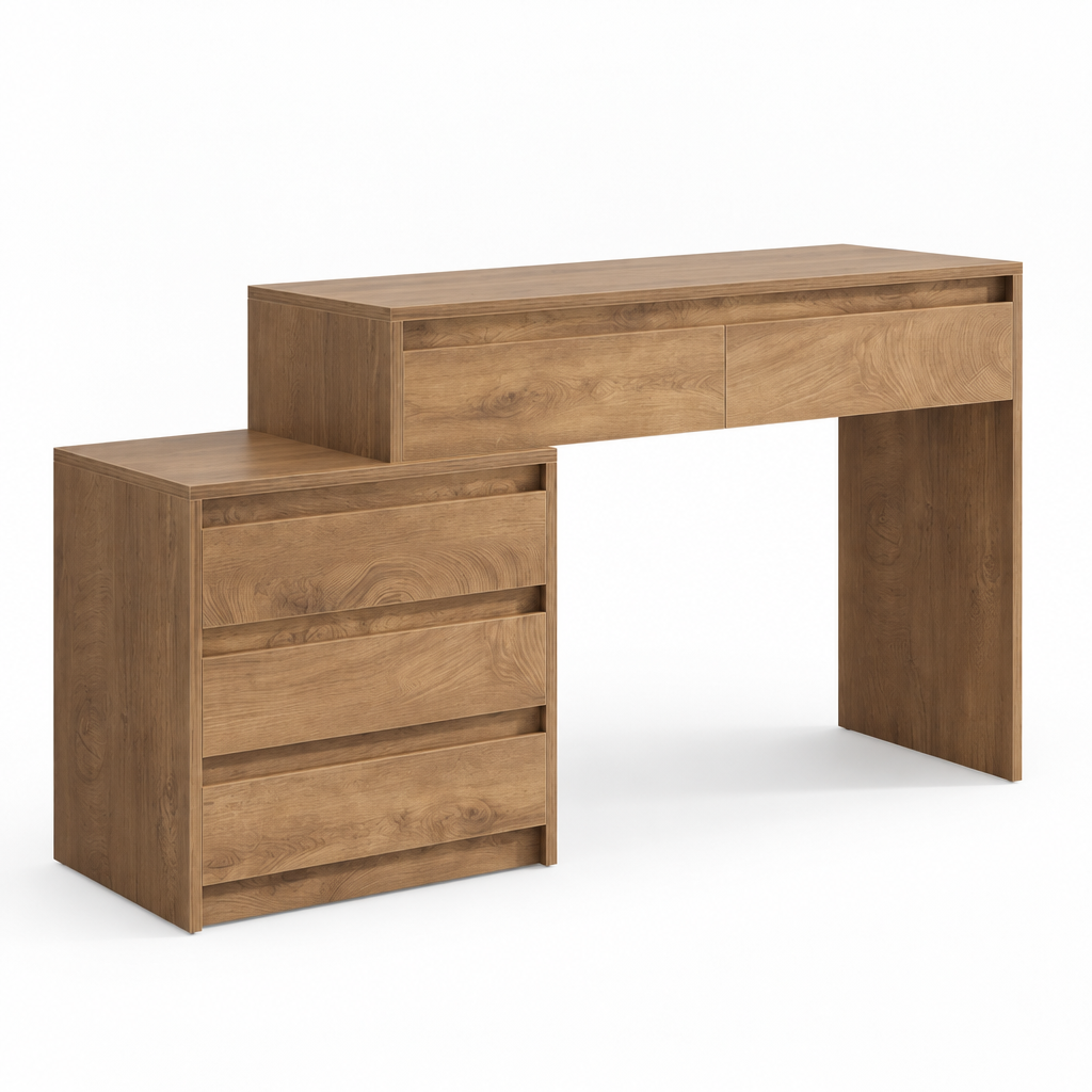 5-Drawer Computer Desk, Vintage Industrial – Rustic Brown — studio three-quarter