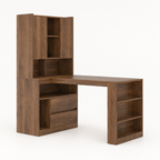 L-Shaped Desk with Hutch, Drawers & LED Light – Wood — studio three-quarter