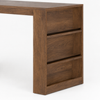 L-Shaped Desk with Hutch, Drawers & LED Light – Wood — studio detail