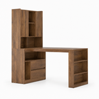 L-Shaped Desk with Hutch, Drawers & LED Light – Wood — studio hero