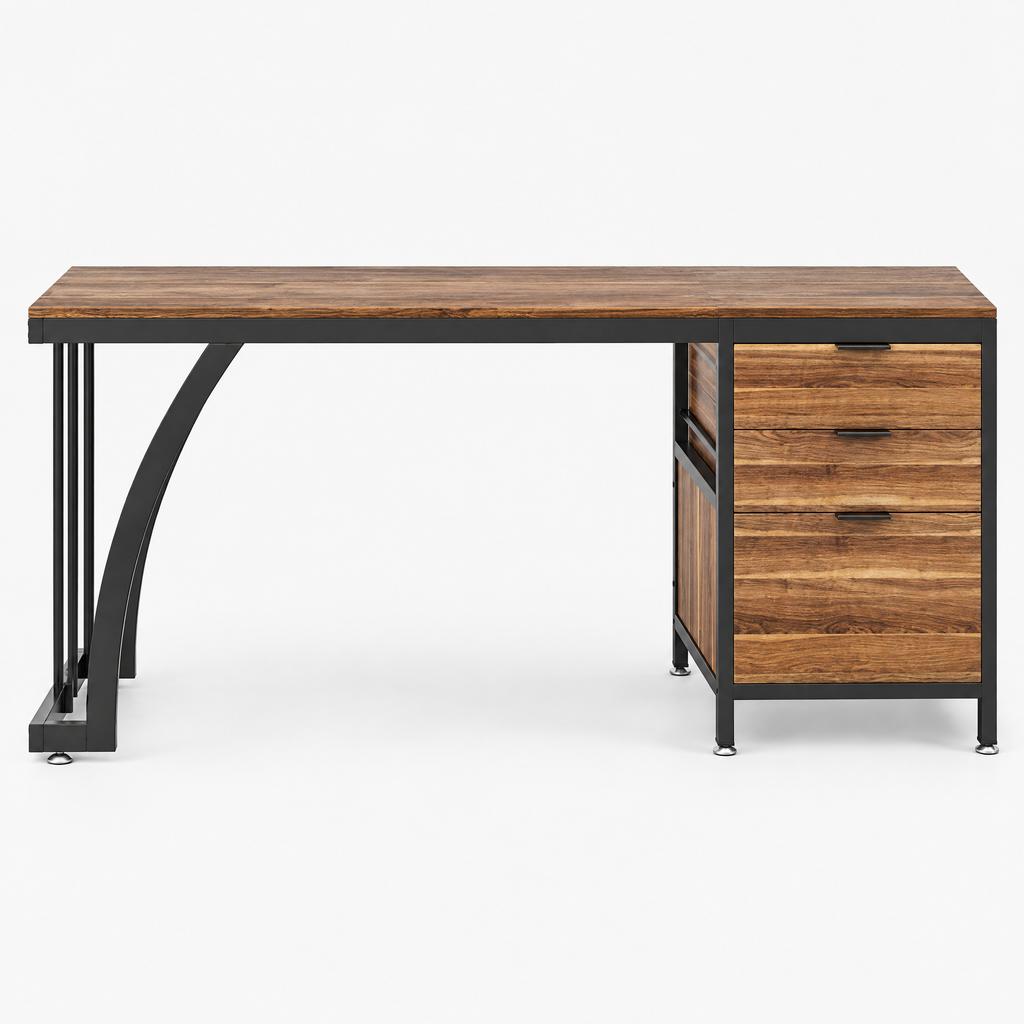 Industrial Computer Desk, Metal Frame – Brown/Black — studio hero