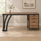 Industrial Computer Desk, Metal Frame – Brown/Black — office front