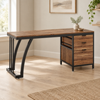 Industrial Computer Desk, Metal Frame – Brown/Black — office three-quarter right