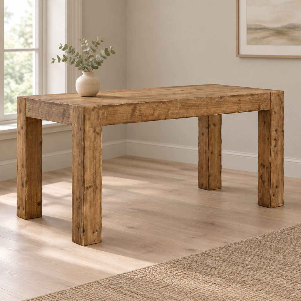 Rustic Wood Writing Desk, Home Office – Brown — office three-quarter left