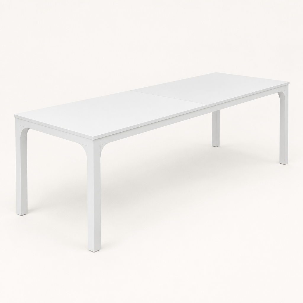 Dual-Workspace Computer Desk, Conference Table – White — studio side profile