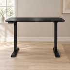 Electric Standing Desk, Height-Adjustable – Black — styled home office, front view