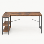 L-Shaped Computer Desk with Reversible Shelves — studio product photo, front view