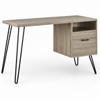 Computer Desk with Drawer & Open Cubby – Brown — studio product photo, three-quarter view