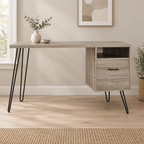 Computer Desk with Drawer & Open Cubby – Brown — styled home office, front view