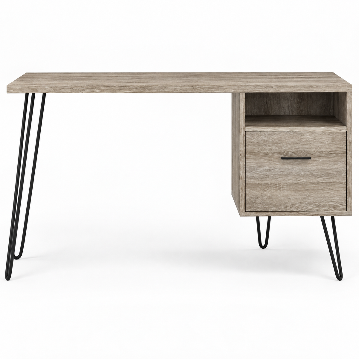 Computer Desk with Drawer & Open Cubby – Brown — studio product photo, front view