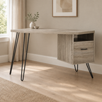 Computer Desk with Drawer & Open Cubby – Brown — styled home office, three-quarter left view