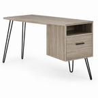 Computer Desk with Drawer & Open Cubby – Brown — studio product photo, side profile