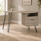 Computer Desk with Drawer & Open Cubby – Brown — styled home office, three-quarter right view