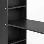 Computer Desk with Storage Shelves & Hutch – Black — close-up detail of desktop and shelf tower