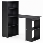Computer Desk with Storage Shelves & Hutch – Black — studio product photo, three-quarter view
